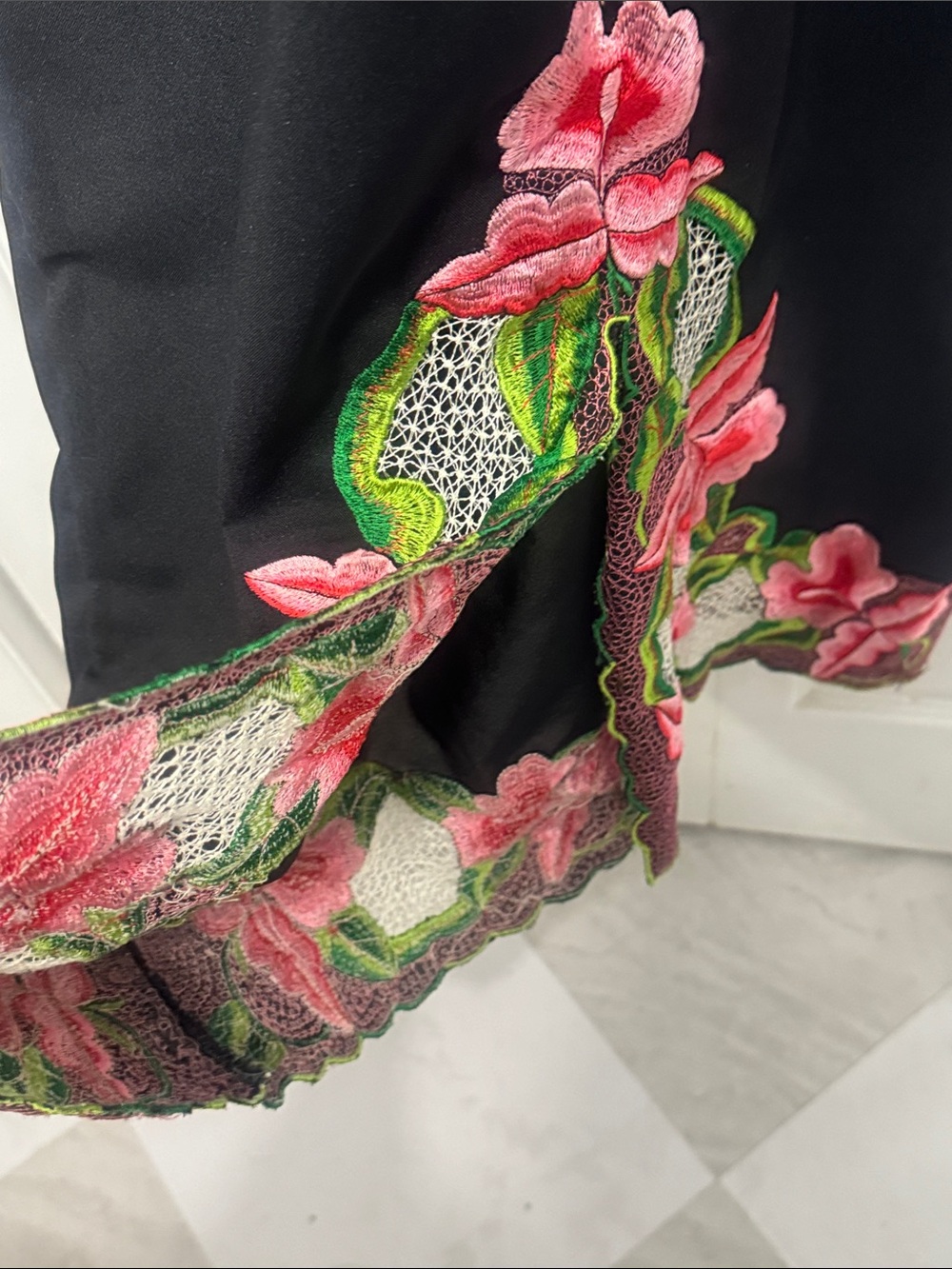 Black Midi Dress with Pink Floral Embroidered Accents - Picture 7 of 8